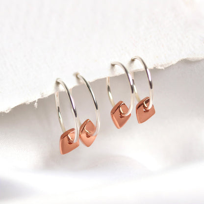 Rose Gold Plated Sterling Silver Thin Nugget Bead 12 - 22mm Sleeper Hoop Earrings
