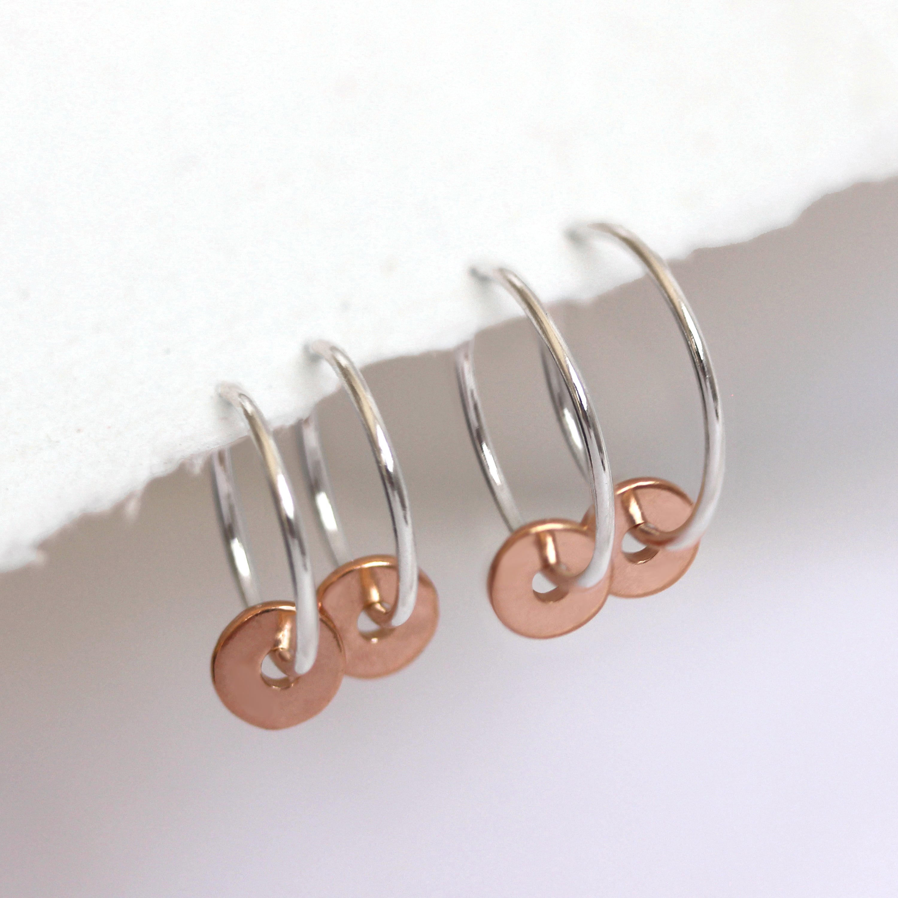 Rose Gold Plated Sterling Silver Polished 1mm Bead 12 - 22mm Sleeper Hoop Earrings