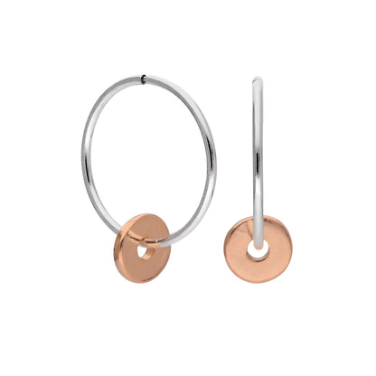 Rose Gold Plated Sterling Silver Polished 1mm Bead 12 - 22mm Sleeper Hoop Earrings