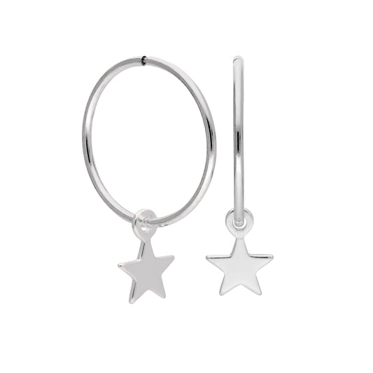 Sterling Silver Tiny Star 10 - 22mm Sleeper Hoop Earrings