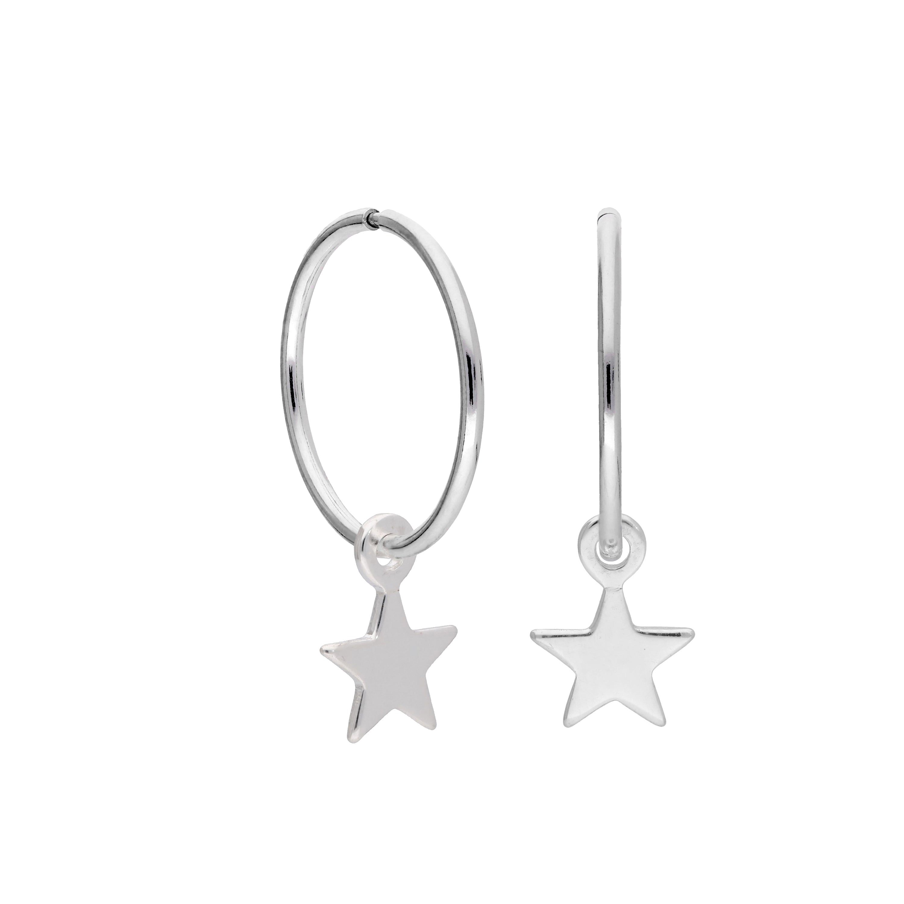 Sterling Silver Tiny Star 10 - 22mm Sleeper Hoop Earrings