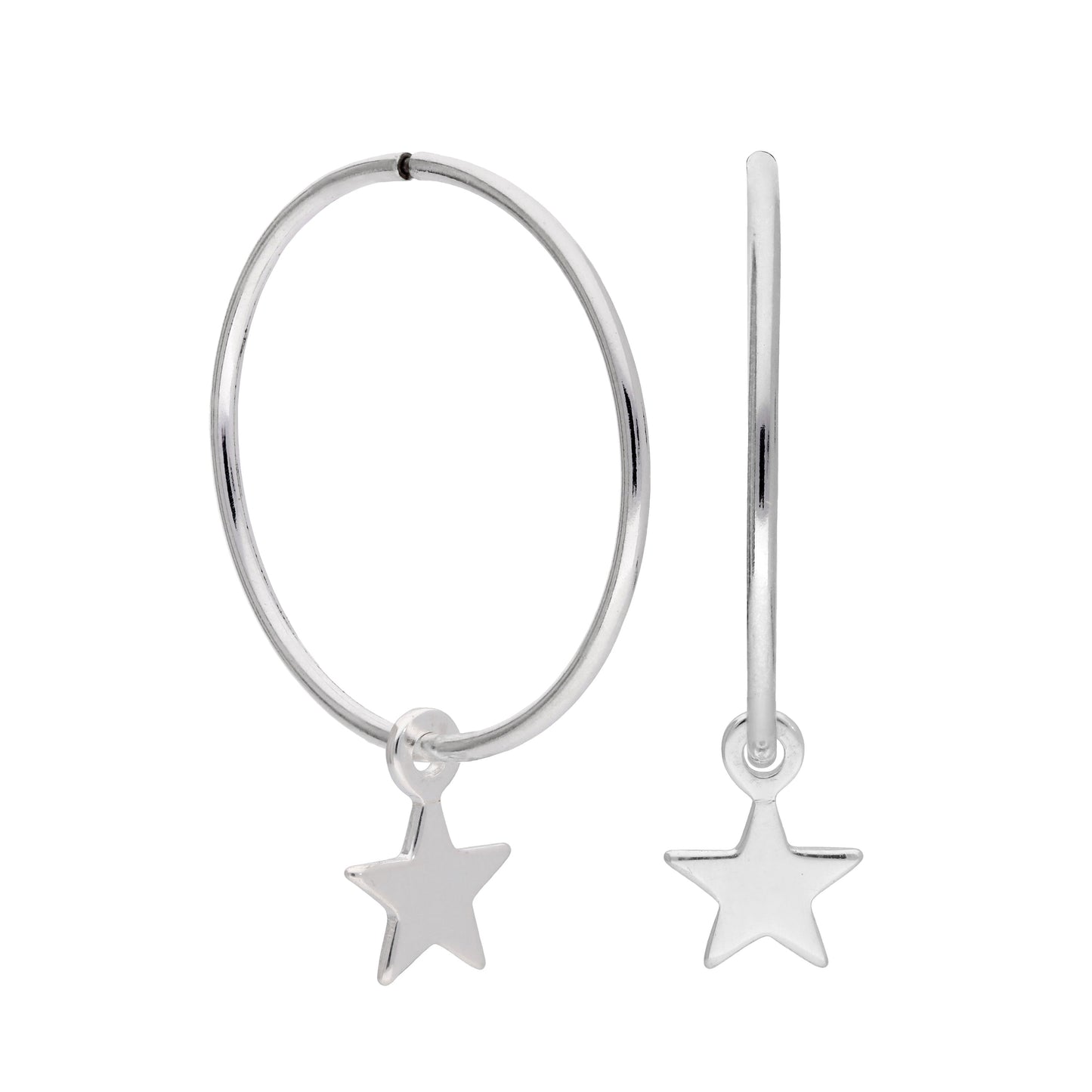 Sterling Silver Tiny Star 10 - 22mm Sleeper Hoop Earrings