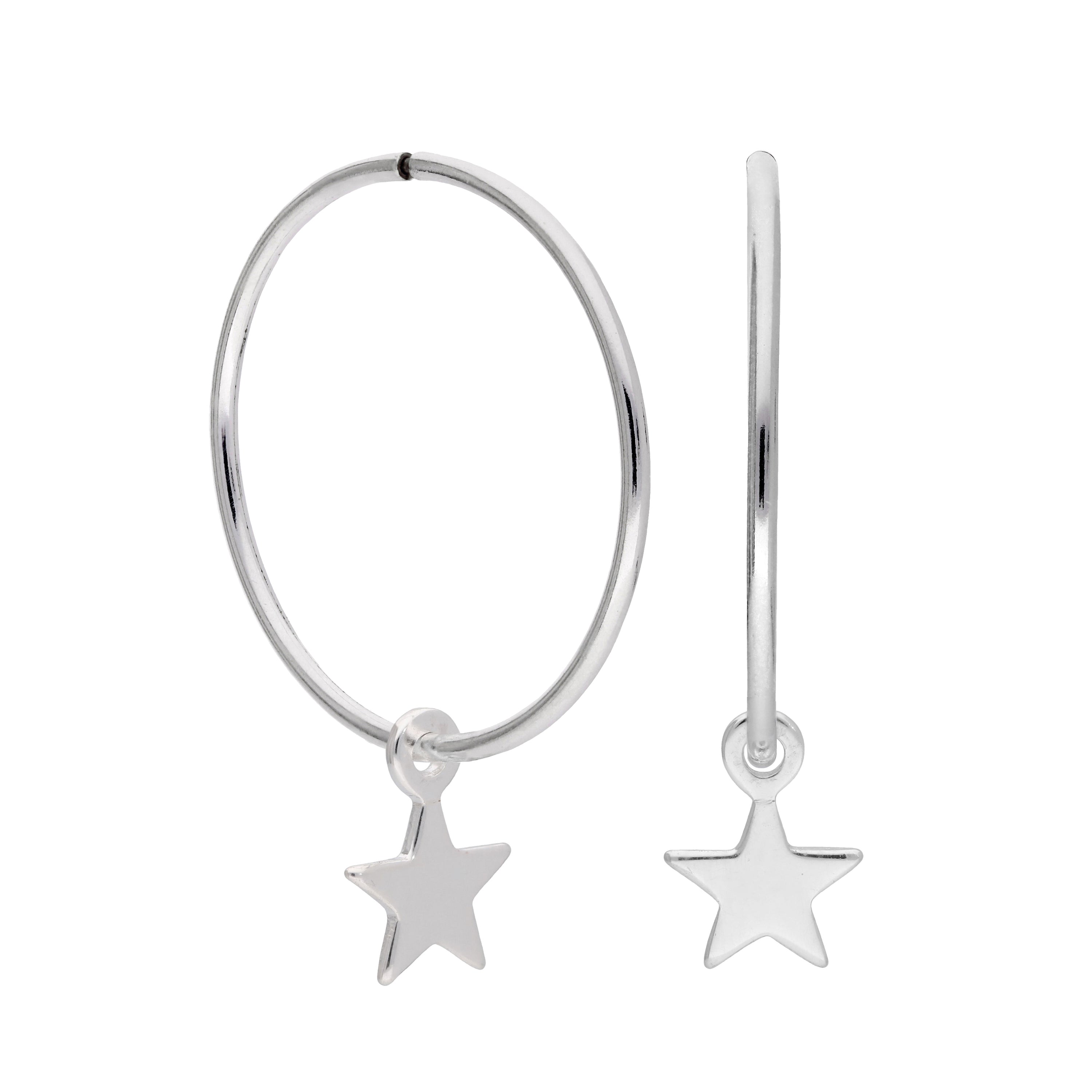Sterling Silver Tiny Star 10 - 22mm Sleeper Hoop Earrings