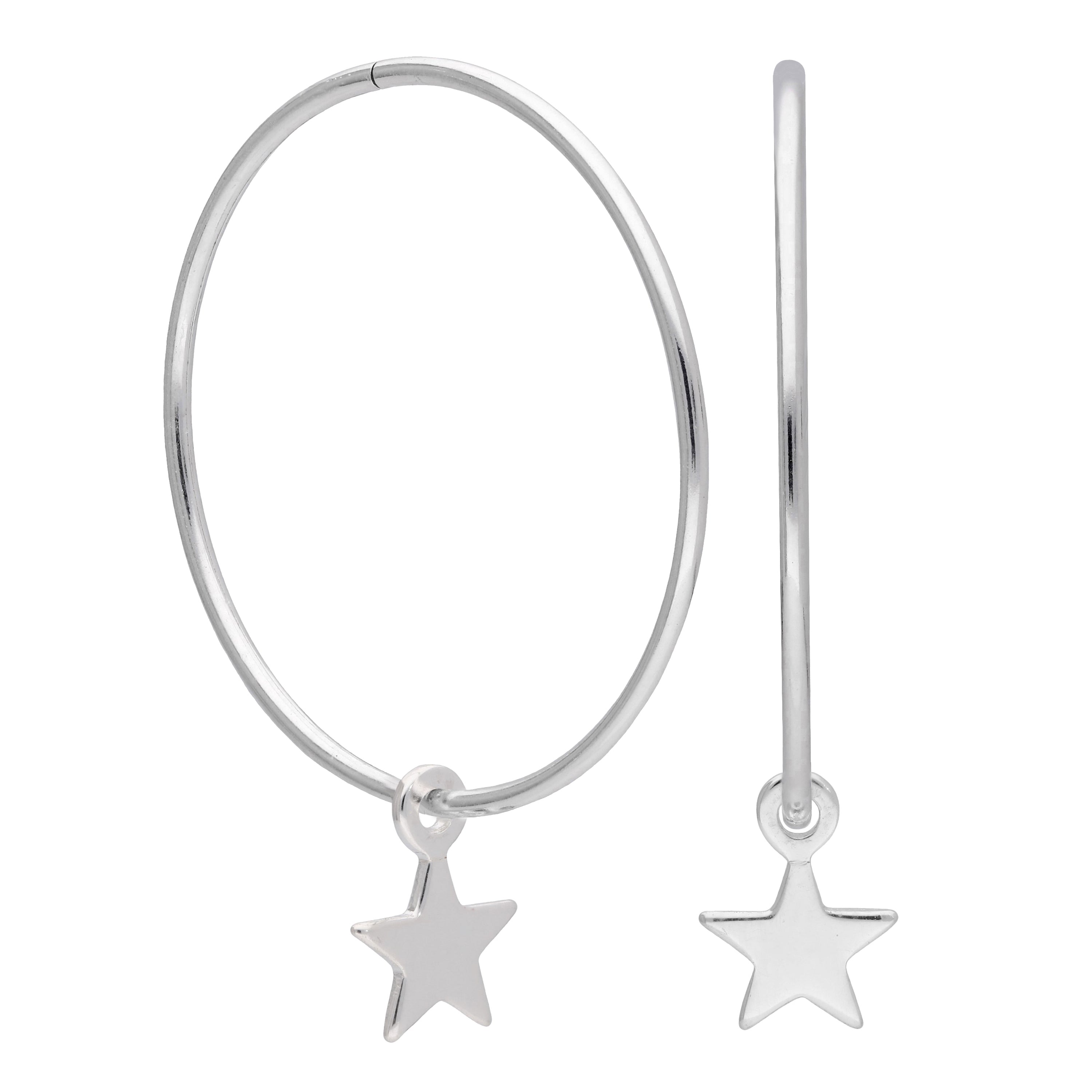 Sterling Silver Tiny Star 10 - 22mm Sleeper Hoop Earrings