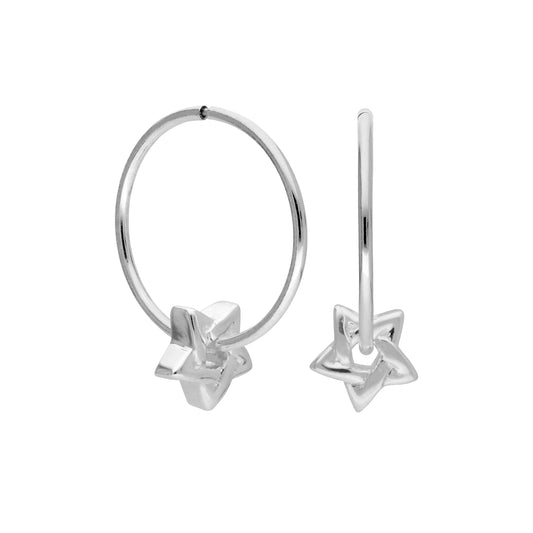 Sterling Silver Floating Pentagram Star 12 - 22mm Sleeper Hoop Earrings