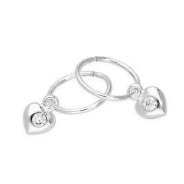 Sterling Silver CZ Crystal Heart 10 - 22mm Sleeper Hoop Earrings