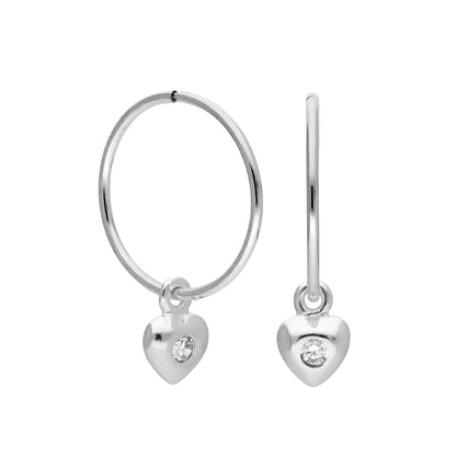 Sterling Silver CZ Crystal Heart 10 - 22mm Sleeper Hoop Earrings