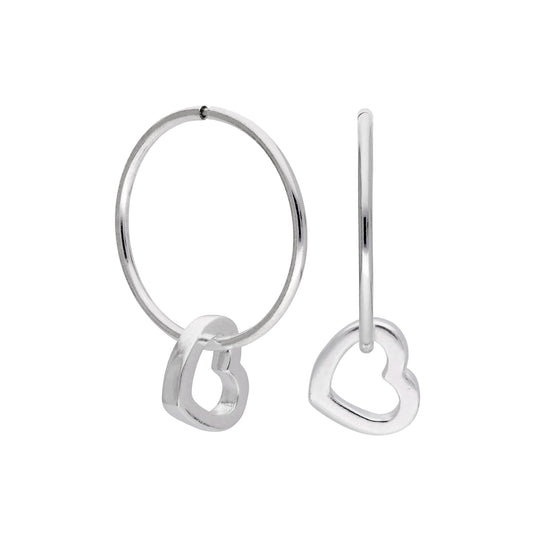 Sterling Silver Heart Outline with Sleeper 14mm Hoop Earrings
