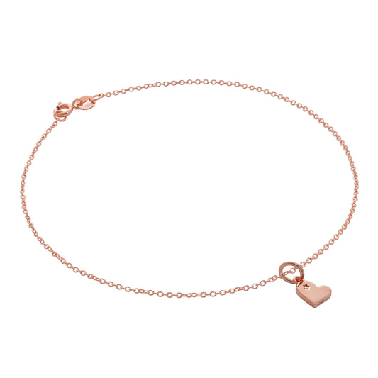 Rose Gold Plated Sterling Silver Trace Chain Anklet with Genuine Diamond Heart Charm