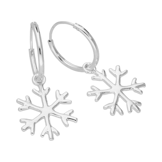 Sterling Silver Snowflake 14mm Hoop Earrings