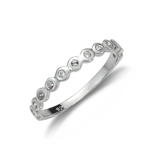 Sterling Silver Half Eternity with dots Ring - UK Size J-U