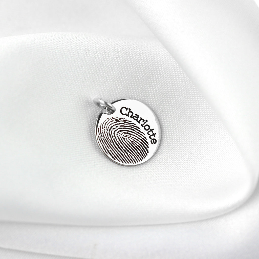 Personalised Sterling Silver Fingerprint Round Charm