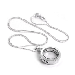 Sterling Silver Round Floating Charm Locket Necklace on Chain