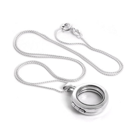 Sterling Silver Round Floating Charm Locket Necklace on Chain