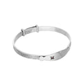 Sterling Silver Adjustable Baby ID Bangle with Pink CZ Crystal & Floral Design
