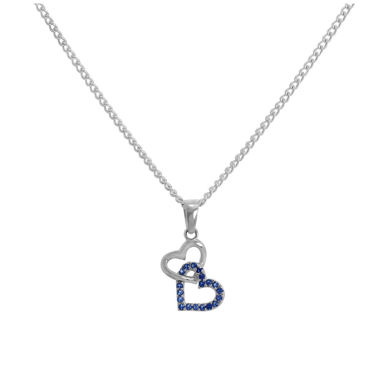 Sterling Silver & Blue CZ Crystal Entwined Hearts Pendant Necklace 16 - 24 Inches