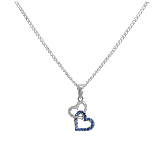 Sterling Silver & Blue CZ Crystal Entwined Hearts Pendant Necklace 16 - 24 Inches