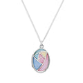 Sterling Silver & Pastel Coloured Mother of Pearl Oval Locket on Chain 16 - 18 Inches