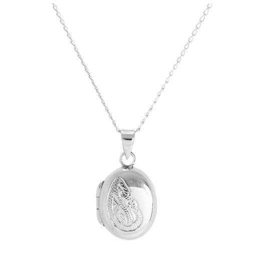 Sterling Silver Small Oval Floral Locket on Chain 14 - 32 Inches