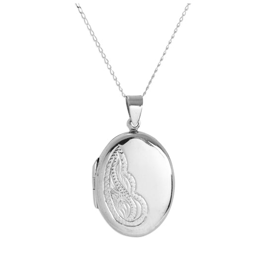 Sterling Silver Large Oval Floral Locket on Chain 14 - 32 Inches
