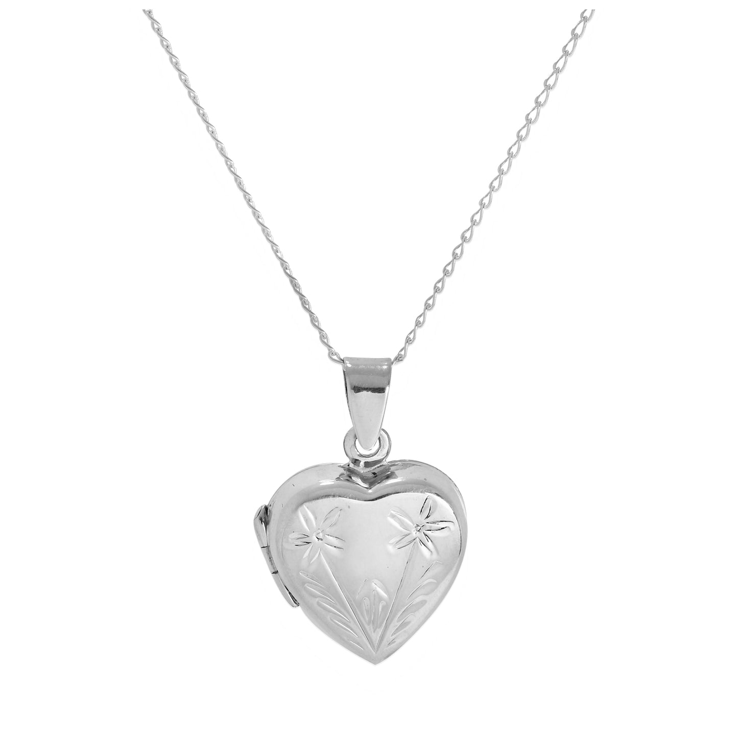 Sterling Silver Two Flowers Heart Locket on Chain 14 - 32 Inches