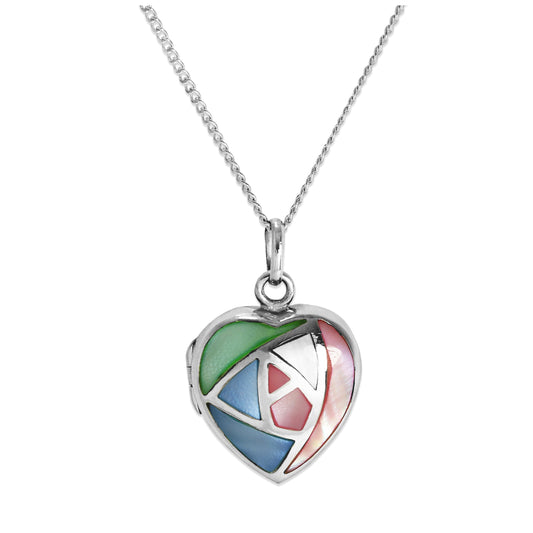 Sterling Silver & Pastel Coloured Mother of Pearl Heart Locket on Chain 16 - 24 Inches