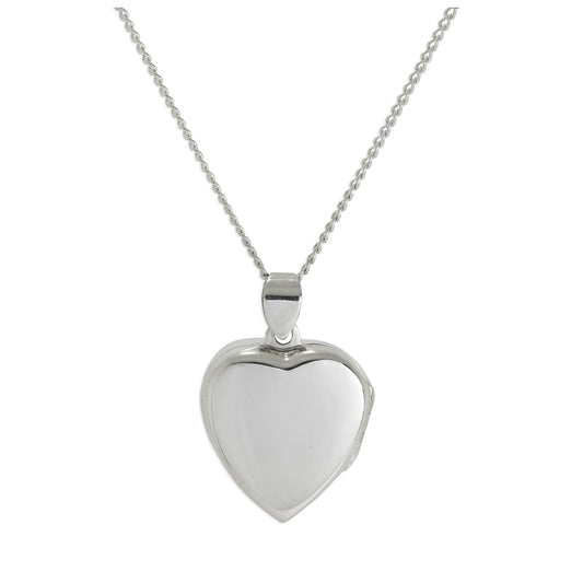Sterling Silver Plain Heart Locket on Chain 16 - 24 Inches