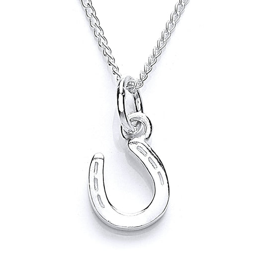 Sterling Silver Small Lucky Horseshoe Pendant - 18 Inches