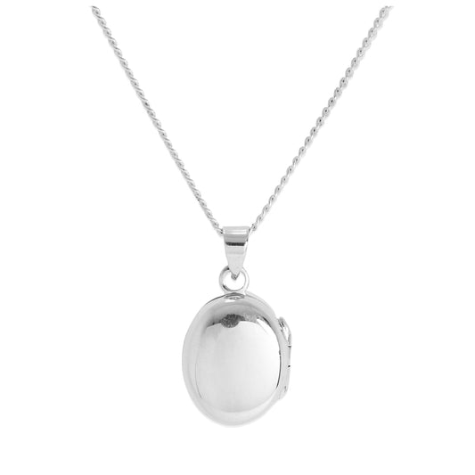 Small Sterling Silver Plain Engravable Oval Locket on Chain 16 - 24 Inches