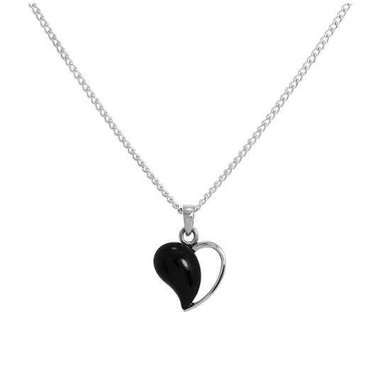 Sterling Silver & Onyx Open Heart Pendant Necklace 16 - 24 Inches