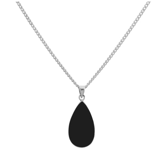 Large Sterling Silver & Onyx Teardrop Pendant Necklace 16 - 24 Inches