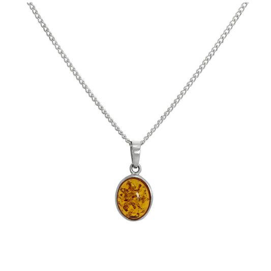 Sterling Silver & Baltic Amber Oval Pendant Necklace 16 - 24 Inches