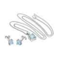 Sterling Silver Square Sky Blue Topaz Pendant on 16 - 24 Inches Chain & Stud Earrings Set
