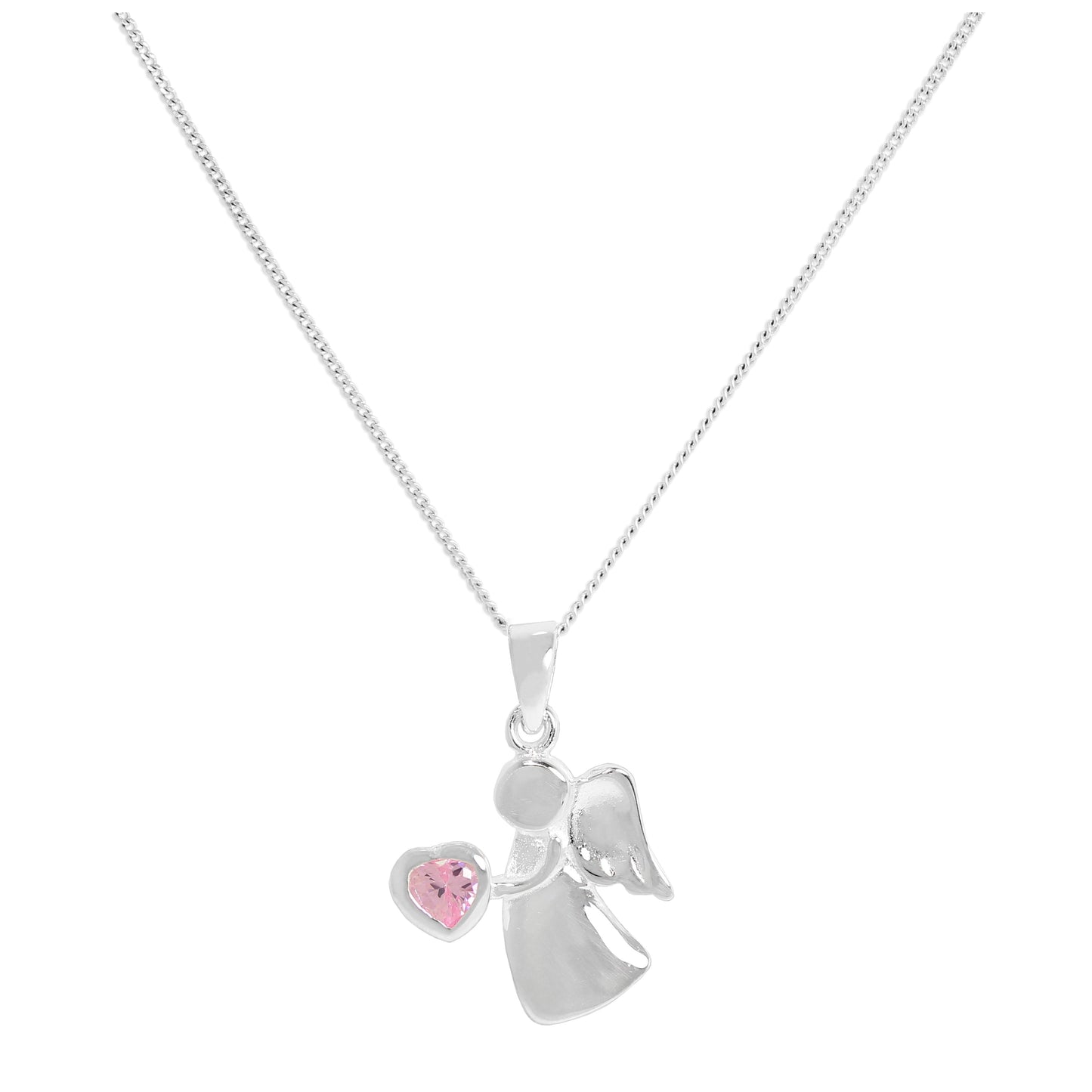 Sterling Silver & Tourmaline CZ Crystal October Birthstone Angel Pendant Necklace 14 - 32 Inches
