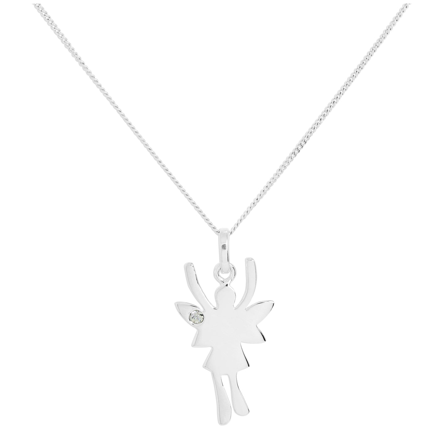 Sterling Silver & Clear CZ Crystal April Birthstone Funky Fairy Pendant Necklace 14 - 32 Inches