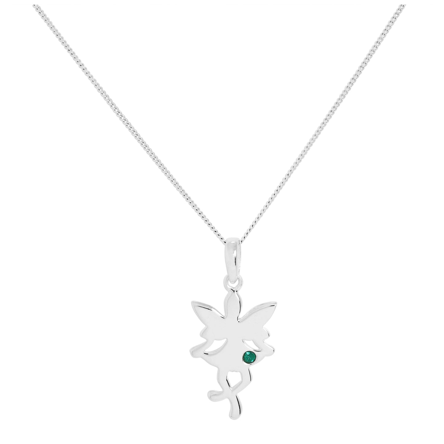 Sterling Silver & Emerald CZ Crystal May Birthstone Funky Fairy Pendant Necklace 14 - 32 Inches