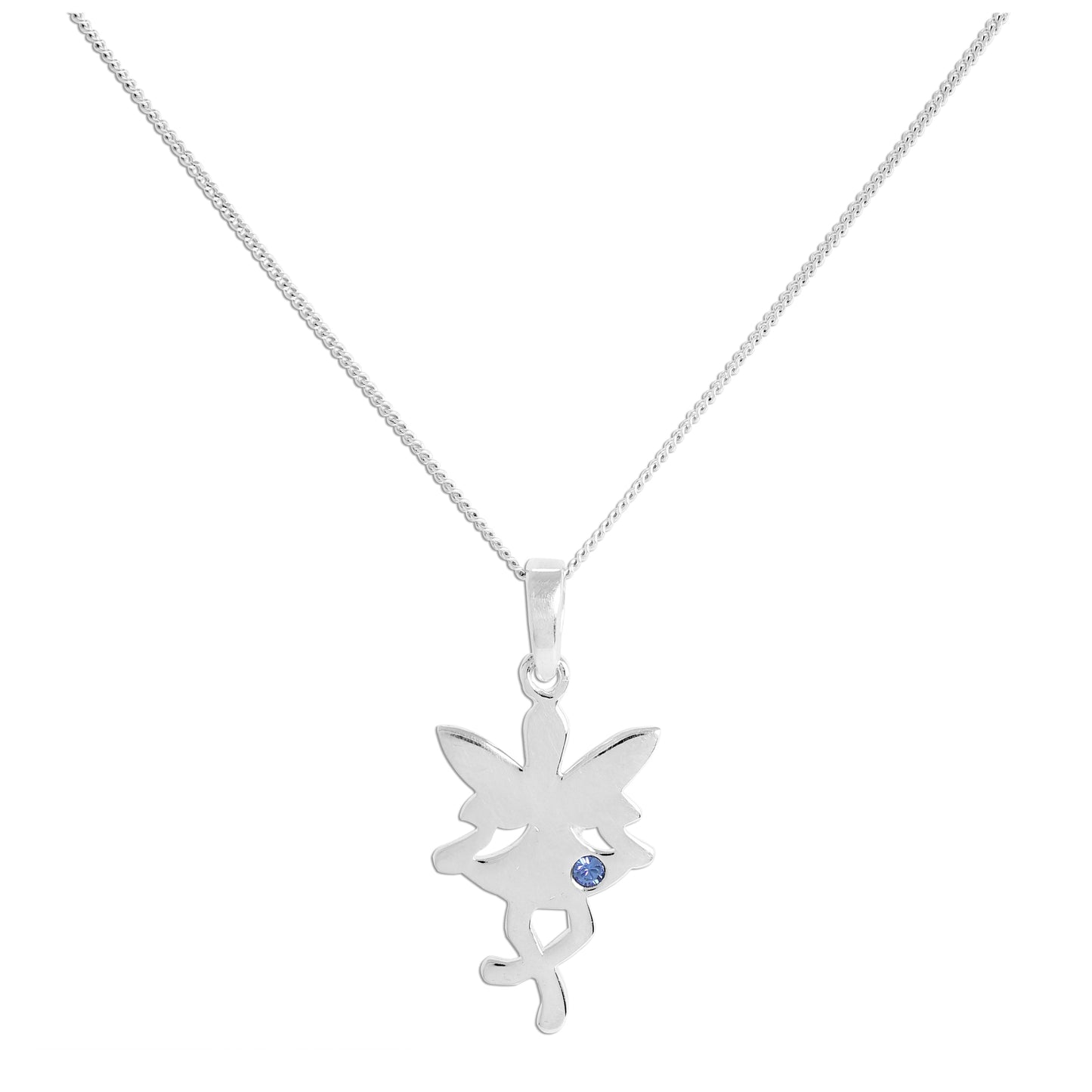 Sterling Silver & Sapphire CZ Crystal September Birthstone Funky Fairy Pendant Necklace 14 - 32 Inches