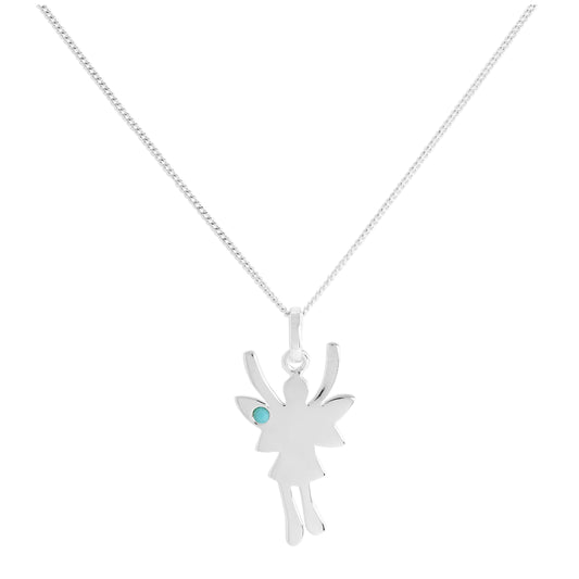 Sterling Silver & Turquoise CZ Crystal December Birthstone Funky Fairy Pendant Necklace 14 - 32 Inches