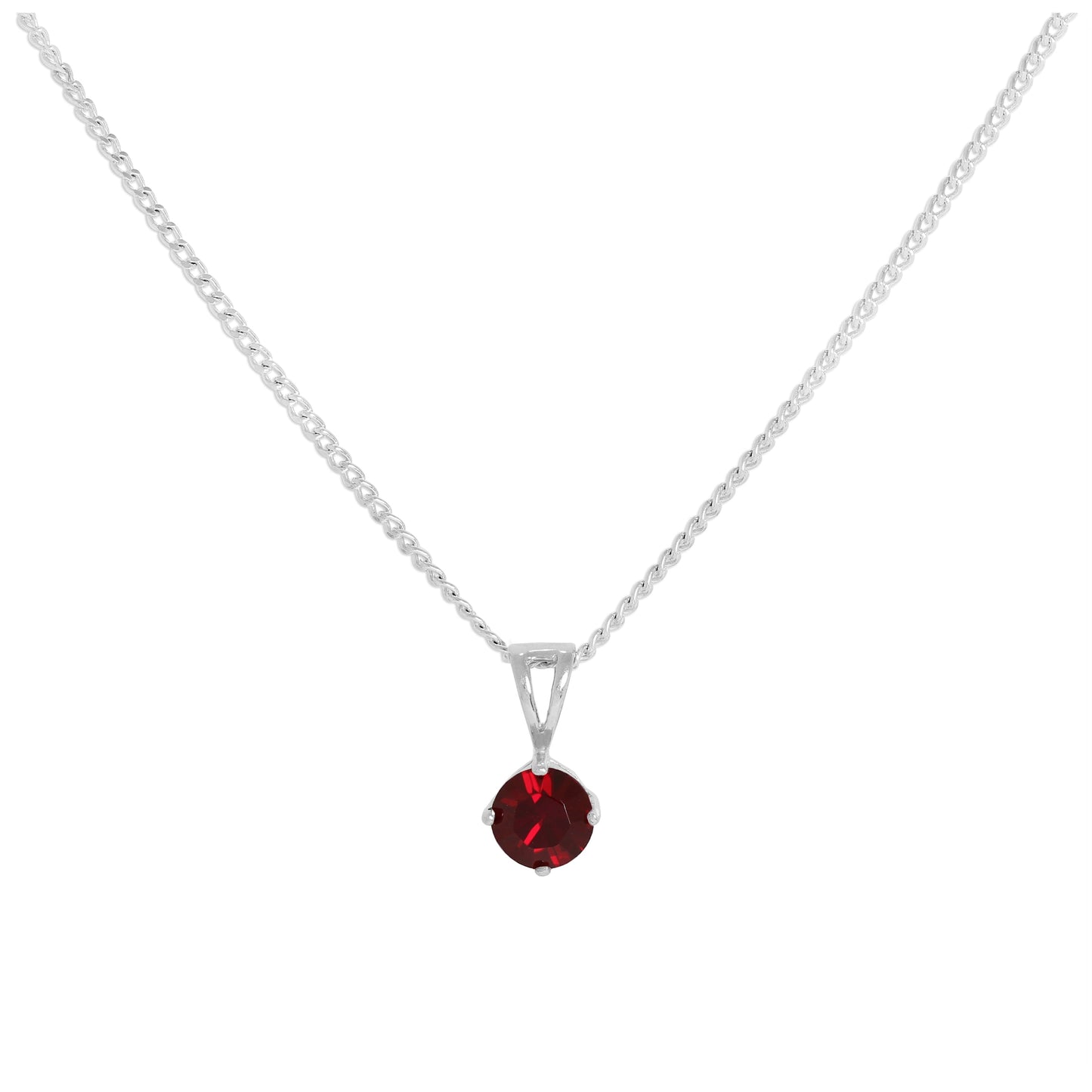Sterling Silver & Garnet CZ January Birthstone Pendant Necklace 16 - 24 Inches