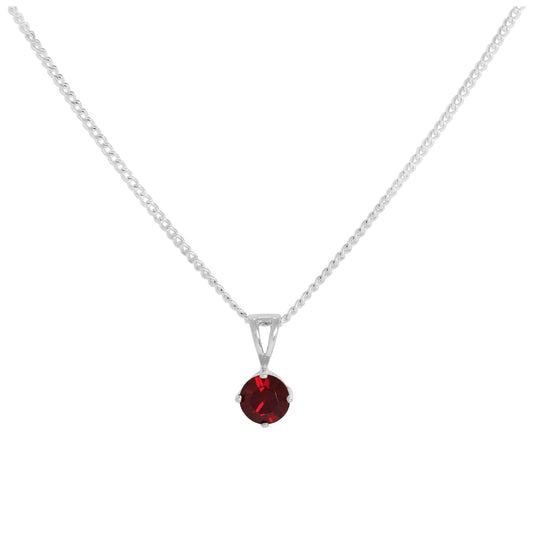 Sterling Silver & Garnet CZ January Birthstone Pendant Necklace 16 - 24 Inches