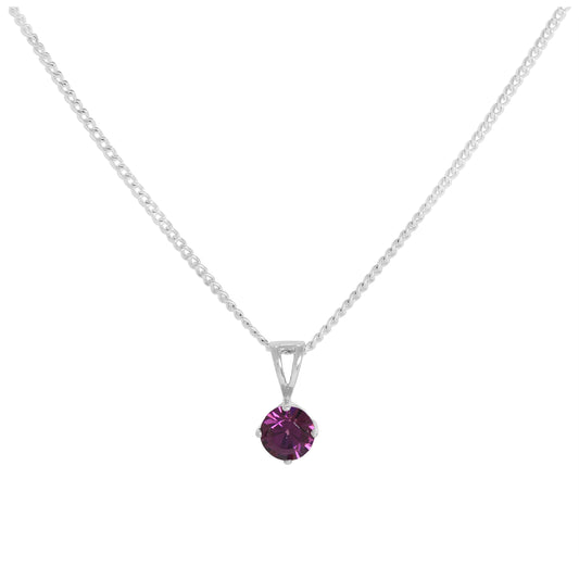 Sterling Silver & Amethyst CZ February Birthstone Pendant Necklace 16 - 24 Inches