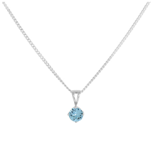 Sterling Silver & Aquamarine CZ March Birthstone Pendant Necklace 16 - 24 Inches