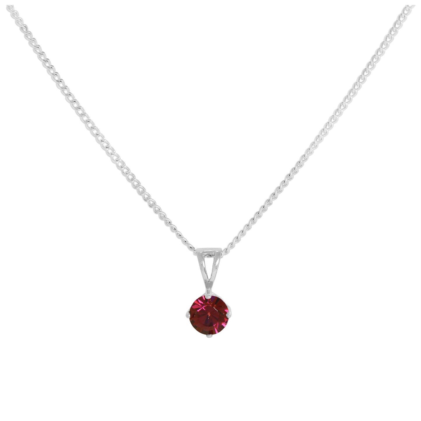 Sterling Silver & Ruby CZ July Birthstone Pendant on 16 - 24 Inches Chain