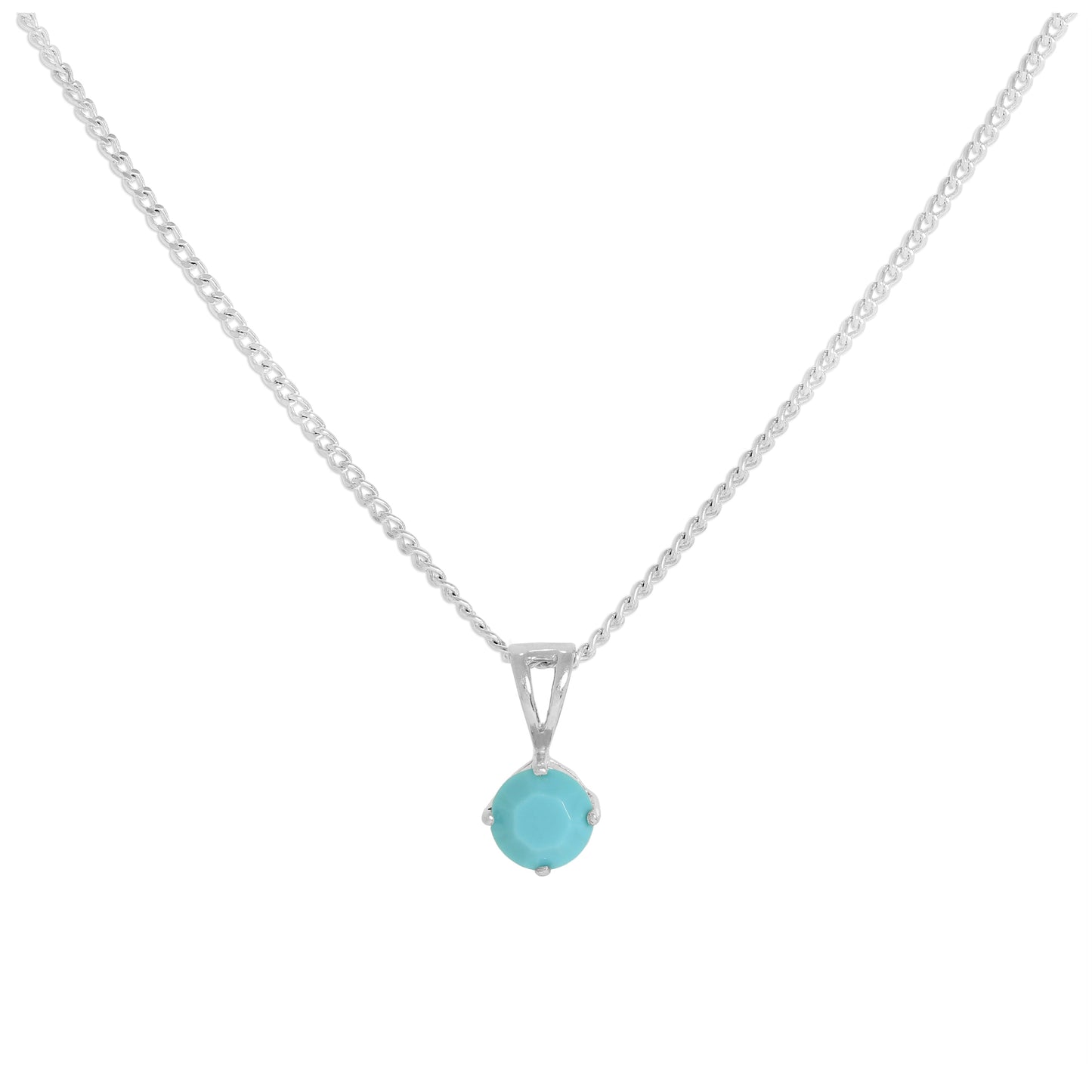 Sterling Silver & Turquoise CZ December Birthstone Pendant Necklace 16 - 24 Inches