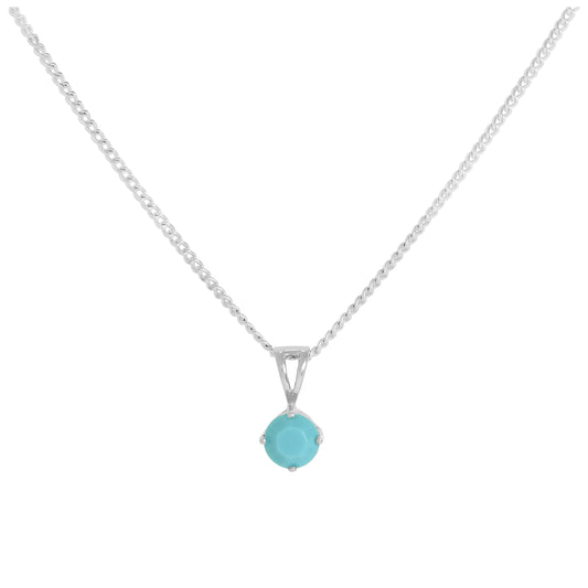 Sterling Silver & Turquoise CZ December Birthstone Pendant Necklace 16 - 24 Inches