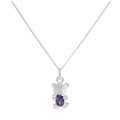 Sterling Silver February Amethyst CZ Birthstone Bear Necklace 14 - 32 Inches