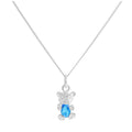 Sterling Silver March Aquamarine CZ Birthstone Bear Necklace 14 - 32 Inches