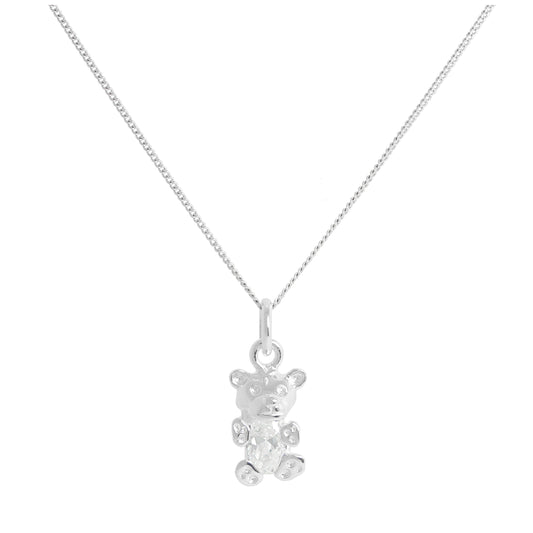 Sterling Silver April Clear CZ Birthstone Bear Necklace 14 - 32 Inches