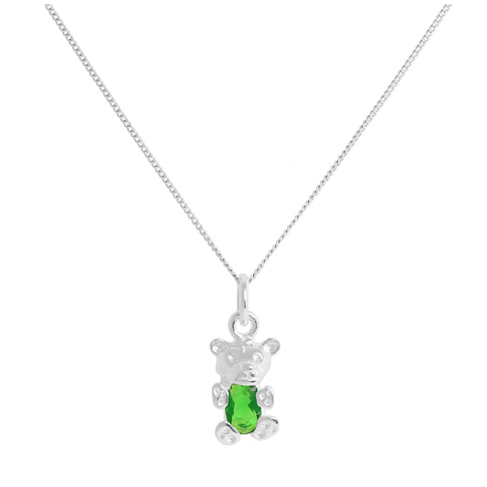 Sterling Silver May Emerald CZ Birthstone Bear Necklace 14 - 32 Inches