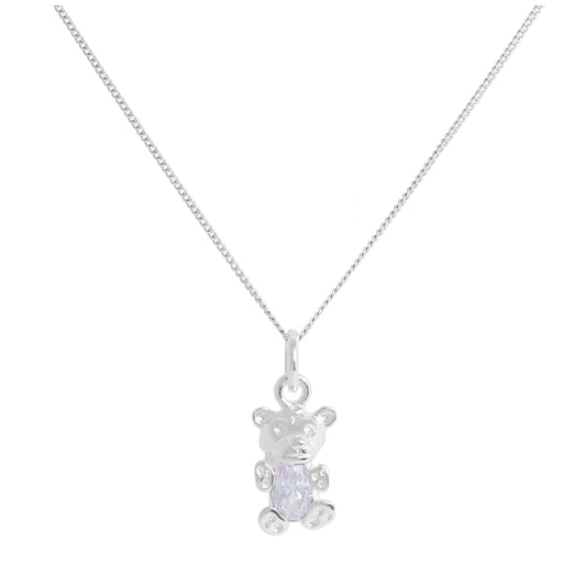 Sterling Silver June Alexandrite CZ Birthstone Bear Necklace 14 - 32 Inches